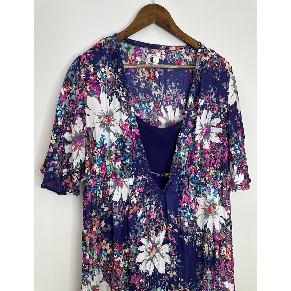 John Paul Richard 2 Pc Floral Lace Trim Tunic Top & Cami Mini Dress Purple Large - Picture 3 of 11